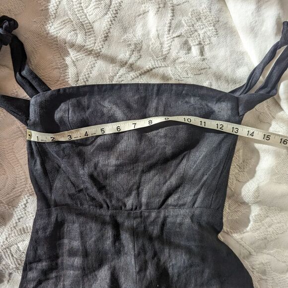 Reformation Amara Black Linen Off-shoulder Sleeveless Cropped Jumpsuit 0 - Picture 9 of 11